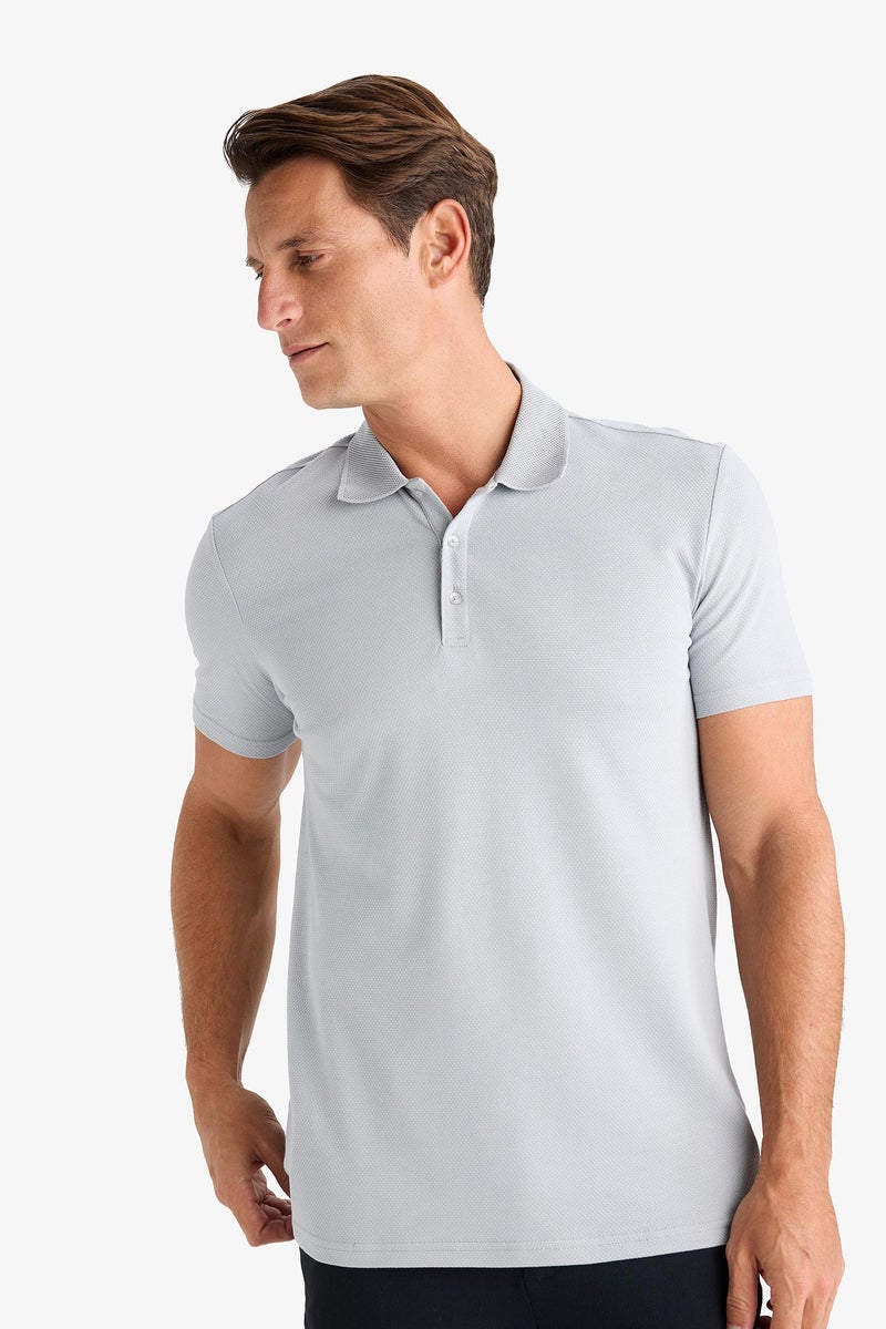 DeFacto Grey Man Slim Fit Short Sleeve Cotton Basic Polo Shirt Casual - Image 4